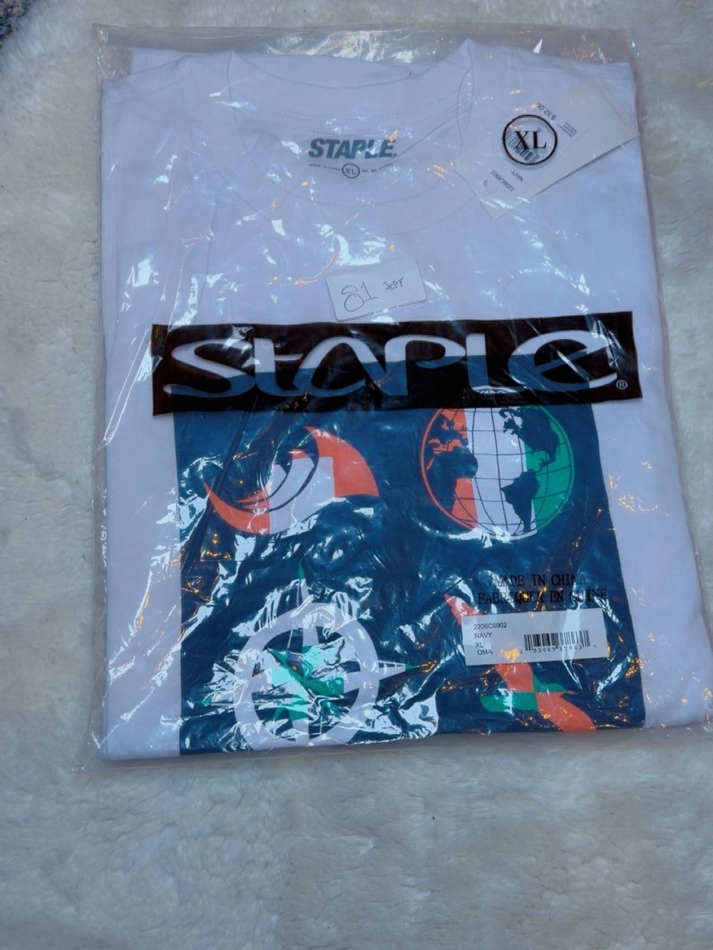 Staple White Tee with Teal, Orange & Navy Graphic